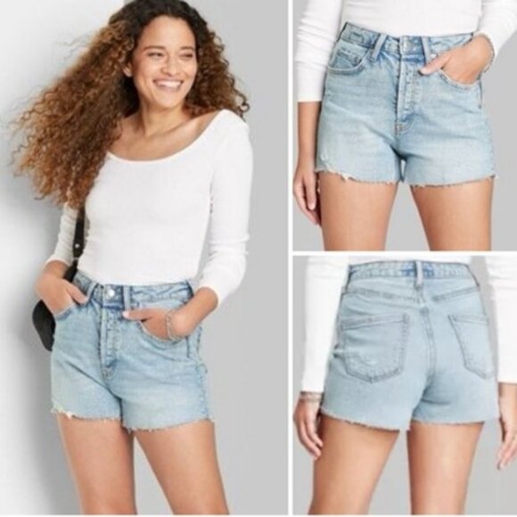 wild fable Pants - WILD FABLE  Super High Rise Cutoff Light Wash Denim Shorts Raw‎ Hem Size 14